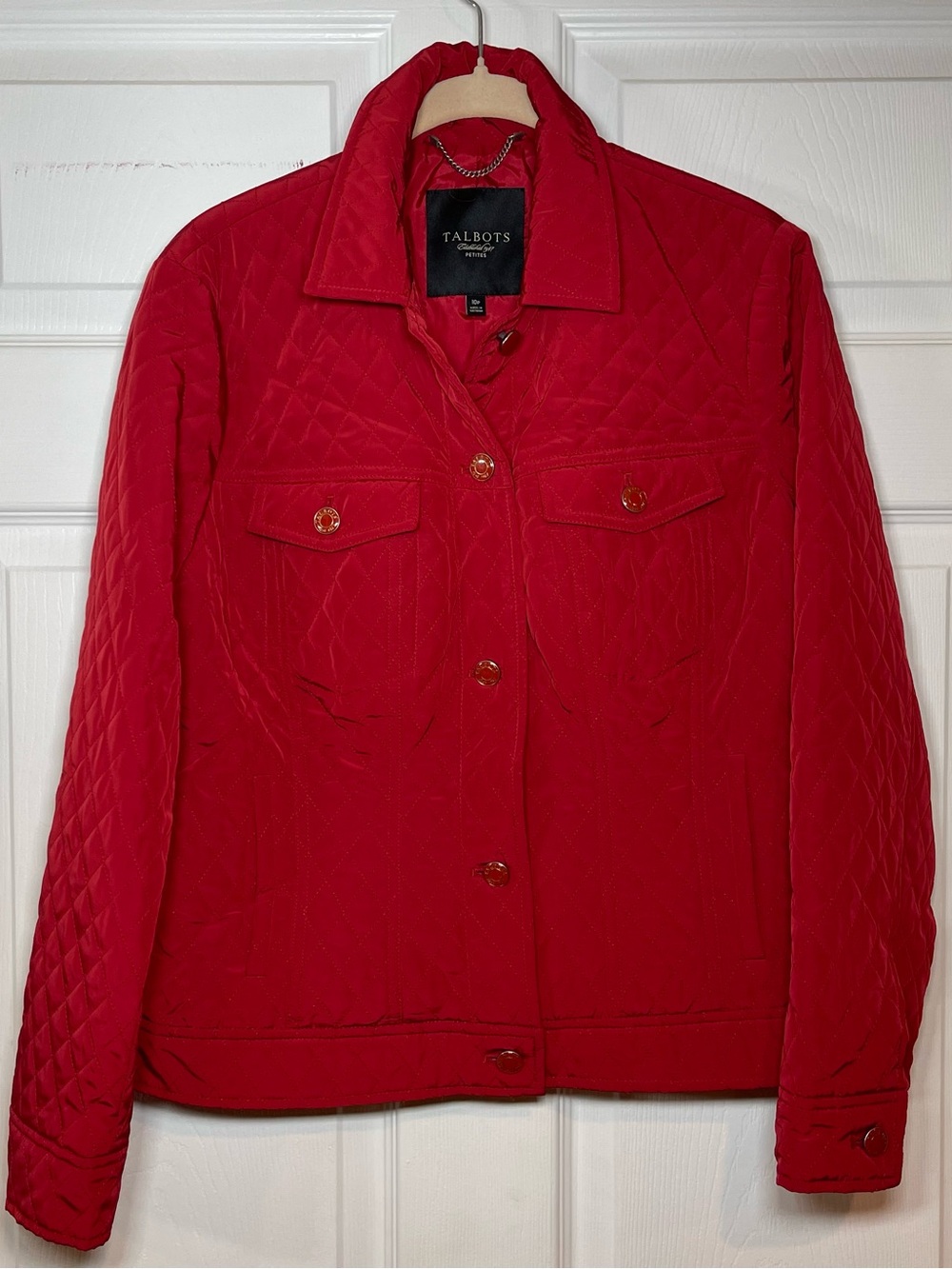 Talbots Quilted Red Button-Up Puffer Jacket